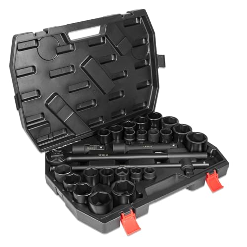 Bzsunway 27 PCS Master Impact Socket Set 3/4-Inch-Drive Jumbo Impact Socket Set,Standard SAE (7/8" to 2") and Metric (22 to 50 mm) Size Socket Set with Extension - Image 1