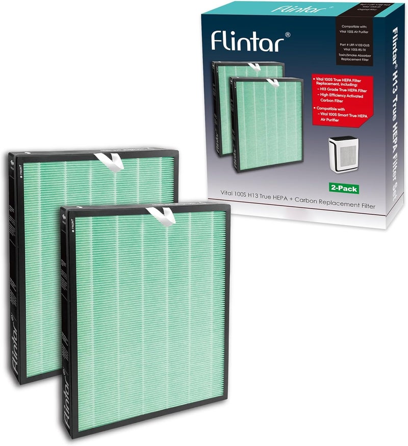 Flintar فلتر امتصاص السموم/الدخان Vital 100S، متوافق مع جهاز تنقية الهواء LEVOIT Vital 100S، ترشيح من الدرجة H13 + فلتر كربون نشط، رقم القطعة Vital 100S-RF-TX، عبوة من قطعتين - Image 1