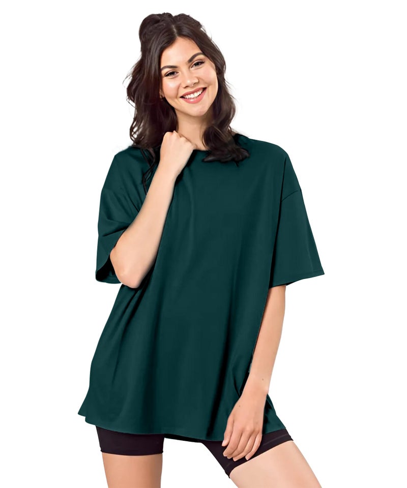 SHODOX® Bio-Washed Anti Bacterial 100% Pure Cotton Women’s Oversized Solid T-Shirt | Cozy Soft, Less Wrinkles Loose Fit, Drop Shoulder, Korean Baggy Style Tees for Girls - Image 1