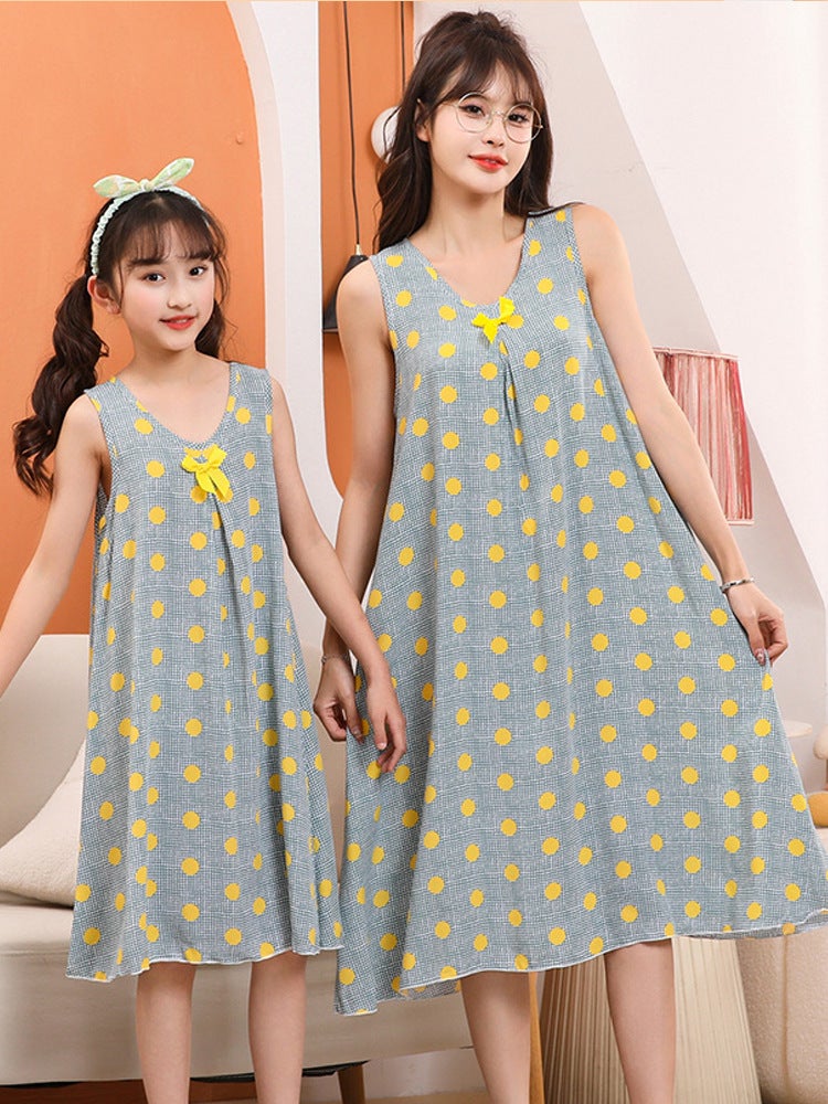Girl'S Nightdress Cotton Silk Thin Children Parent-Child Mother And Dresses Girl'S Pleated Princess Dress Home Dress Pajamas - Image 5
