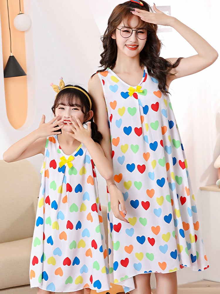 Girl'S Nightdress Cotton Silk Thin Children Parent-Child Mother And Dresses Girl'S Pleated Princess Dress Home Dress Pajamas - Image 3