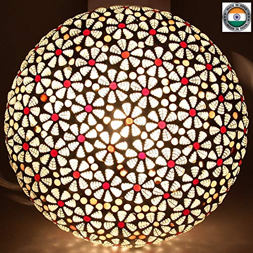 Earthenmetal Glass Mosaic Ceiling Lamp - Rooftop Living & Home Decoration, Red & White (Bulb Not Included); Handcrafted in India (Pack of 1) - Image 1