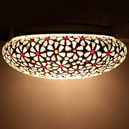 Earthenmetal Glass Mosaic Ceiling Lamp - Rooftop Living & Home Decoration, Red & White (Bulb Not Included); Handcrafted in India (Pack of 1) - Image 2