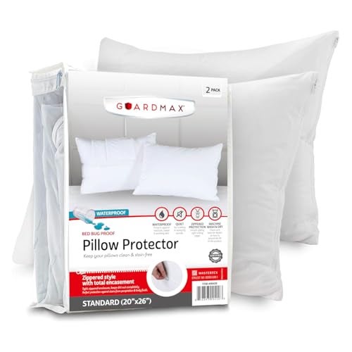 Guardmax Jersey Knitted Pillow Protector with Zipper Standard Size - 2 Pack -100% Waterproof, Bed Bug Proof, Dust Mite Proof, & Hypoallergenic Pillow Covers - Premium Zippered Pillow Cases. (20 X 26) - Image 1