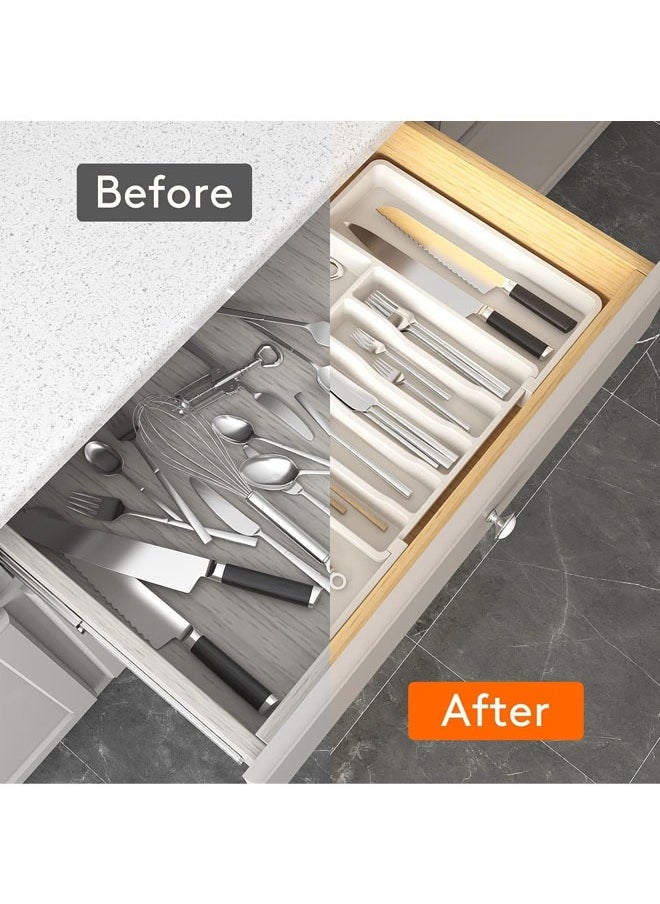Hanayo Silverware Drawer Organizer Kitchen Drawer Organizer Durable Cutlery Holder  Expandable Utensil Tray for Kitchen Adjustable Plastic Storage Dividers for Spoons Forks Knives(White)  - Image 5