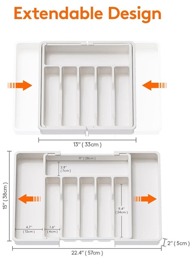 Hanayo Silverware Drawer Organizer Kitchen Drawer Organizer Durable Cutlery Holder  Expandable Utensil Tray for Kitchen Adjustable Plastic Storage Dividers for Spoons Forks Knives(White)  - Image 2