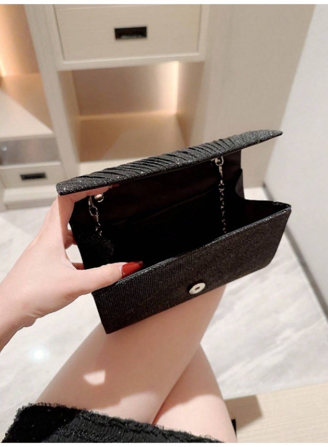 Luxury Elegant Moonlight Evening Bag - Soft Cashmere Sparkling Beaded Clutch with Chain Strap & Pleated Detail - Perfect for Women, Brides at Parties, Weddings & Formal Events - Image 2