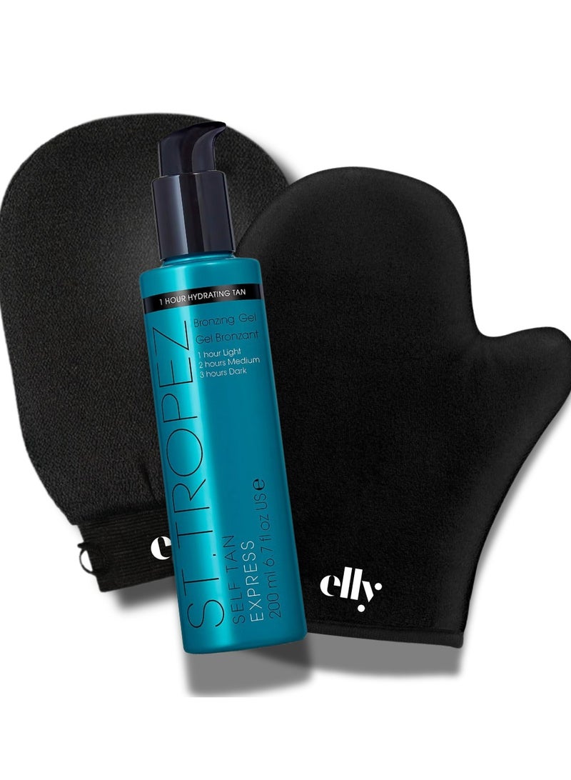 Elly St.Tropez Express Lotion Self Tan and ELLY Premium application and exfoliating gloves. Women and men - Image 1