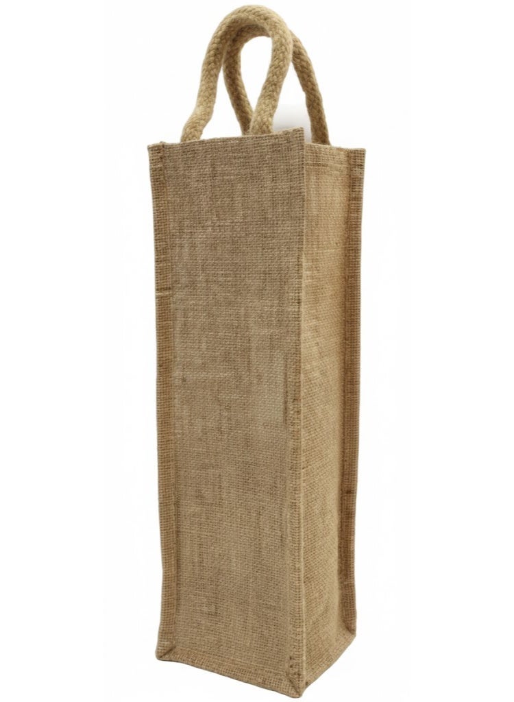12 PIECES - Natural Wine Jute (TOTE) Bottle Bag with/without Button Closure, Woven Handles, Beige (Without Button) 10 X 35 X 10 - Image 2