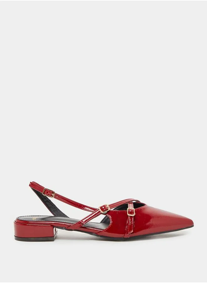 Styli Faux Leather Slingback Shoes with Buckle Closure