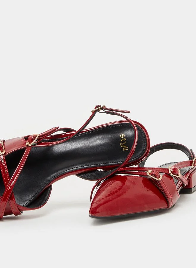 Styli Faux Leather Slingback Shoes with Buckle Closure
