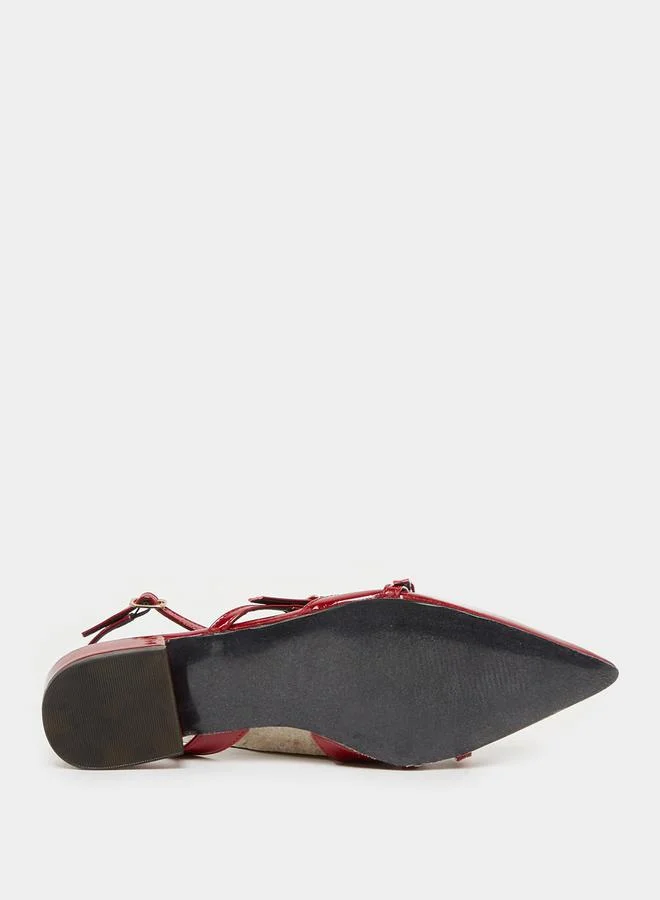 Styli Faux Leather Slingback Shoes with Buckle Closure