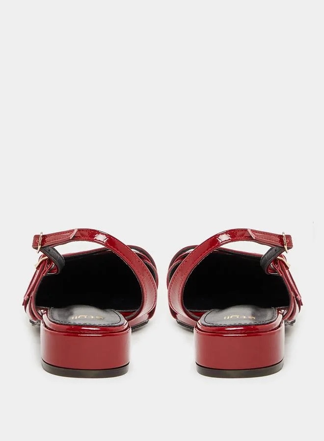Styli Faux Leather Slingback Shoes with Buckle Closure