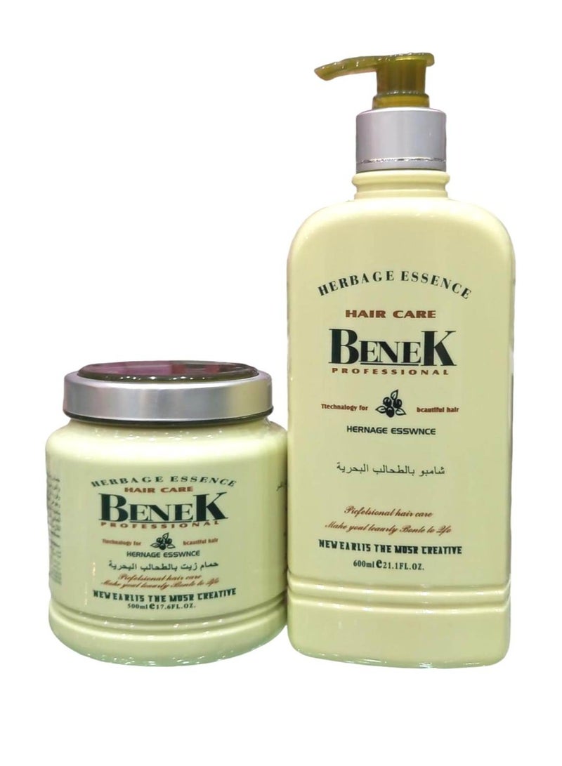BENEK Marine Algae Collection Shampoo 600 ml and Mask 500 Eliminates The Problems of Dryness Split Ends Hair Breakage Fragility And Iack Of Shine In It Protects Hair And Makes It strong