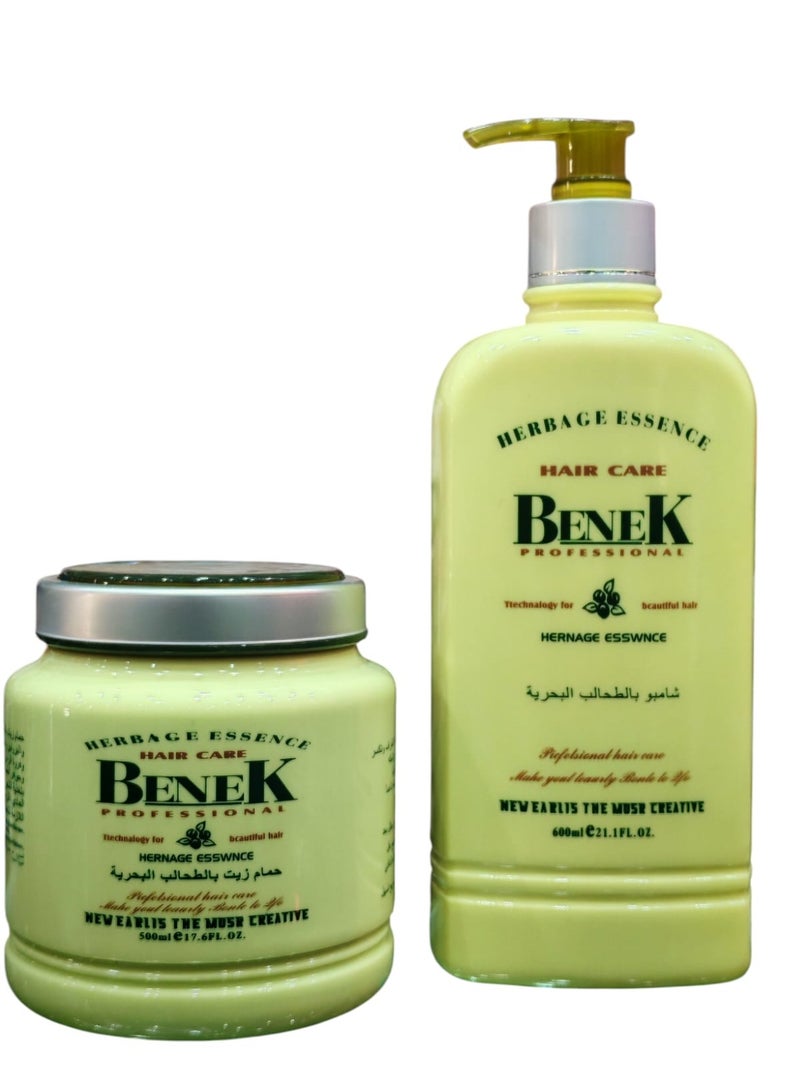 BENEK Herbage Essence Hair Care Shampoo 600ml + Herbage Essence Hair Care Hair Mask 500ml - Image 1