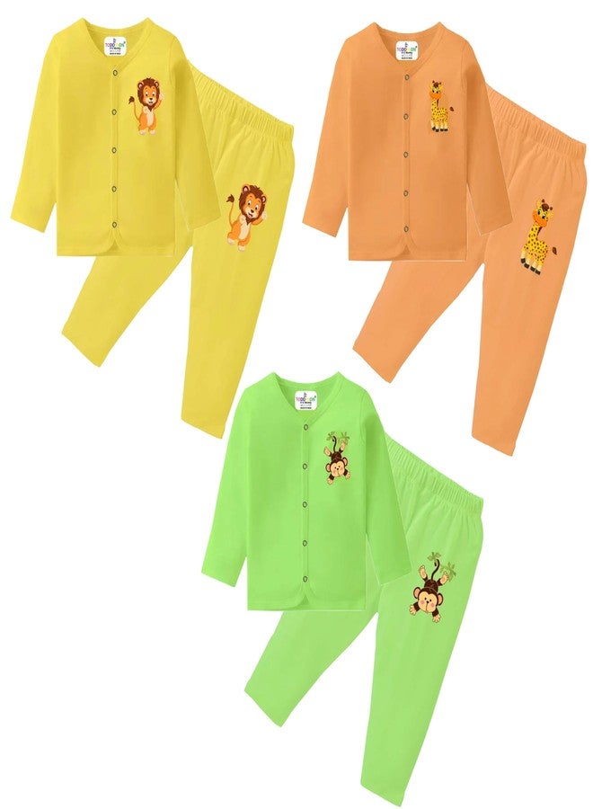 Toddylon Baby's Boy's Girl's Cotton Jhabla T-Shirt with Pyjama Full Sleeves Front Open Shirts & Pant Sets New Born Infant Clothes (3Pcs, 9-12 M) - Image 2