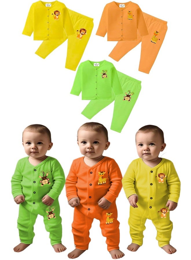 Toddylon Baby's Boy's Girl's Cotton Jhabla T-Shirt with Pyjama Full Sleeves Front Open Shirts & Pant Sets New Born Infant Clothes (3Pcs, 9-12 M) - Image 1
