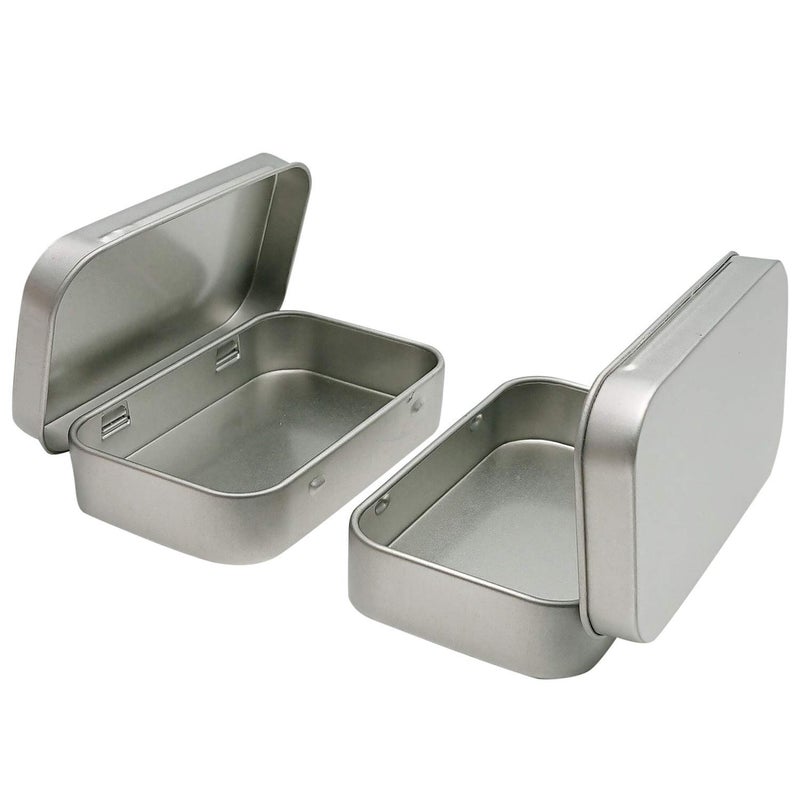 Hulless 2 Pcs Metal Hinged Tin Box Container Mini Portable Small Storage Container Kit with Lid for Home Storage 3.7x2.3x0.8 inch, Silver - Image 5