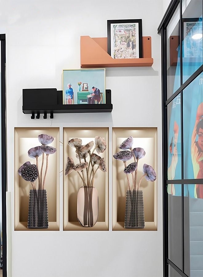 MIXDE 3-Piece 3D Vase Flowers Wall Sticker,Self-adhesive Plant Dried Vase Simulation Wall Sticker,For Bedroom Room Decoration,22cmx50cm - Image 3