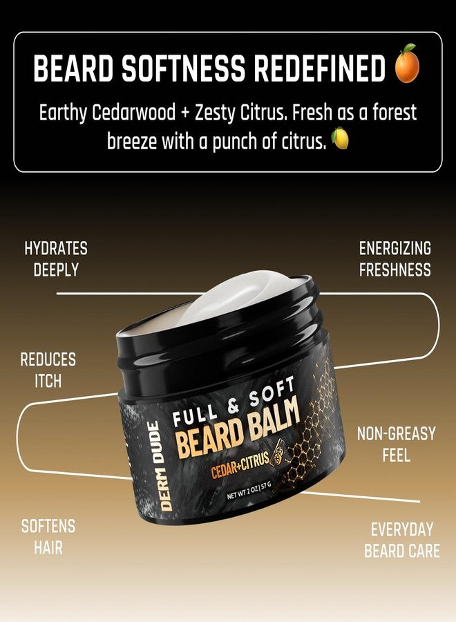 Derm Dude Full and Soft Beard Balm for Men – Conditioning Balm with Natural Oils for Growth, Softness & Styling – Tames Frizz, Hydrates Skin – Non-Greasy - Cedar & Citrus, 2oz - Image 2