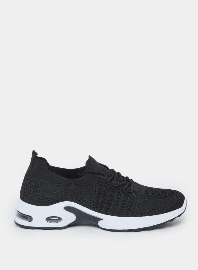 ستايلي Styli Men Black Elastic Lace Pull On Sneakers