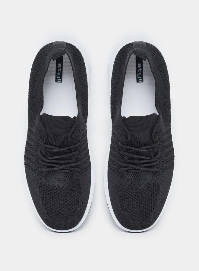 Styli Styli Men Black Elastic Lace Pull On Sneakers