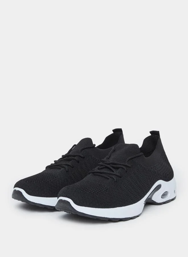 ستايلي Styli Men Black Elastic Lace Pull On Sneakers