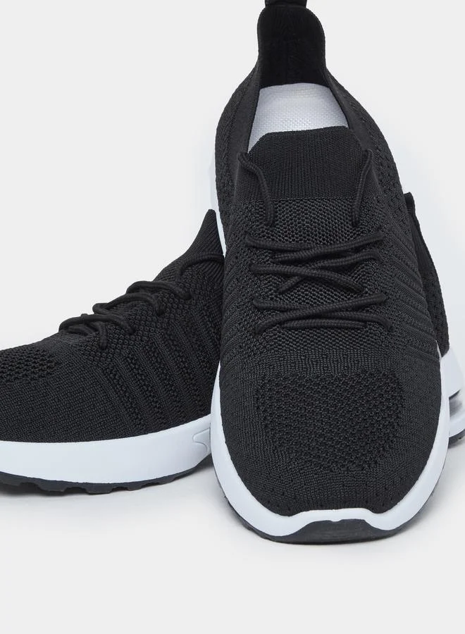 Styli Styli Men Black Elastic Lace Pull On Sneakers
