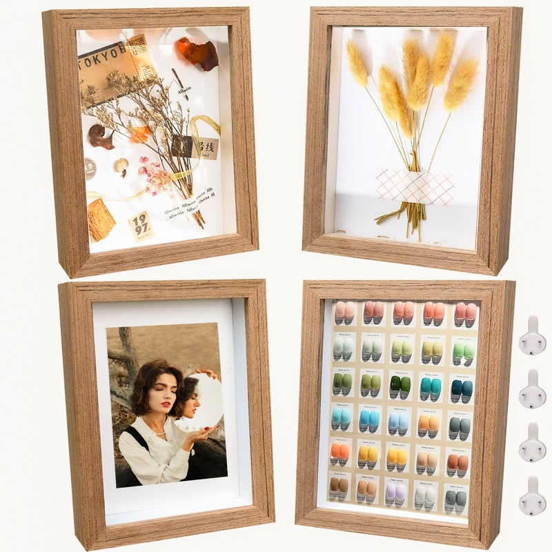 Dohomi 5x7 Shadow Box Frame Small Shadow Box Display Case 4 Pack Original Wood Picture Frames Glass Surface Internal Depth 06 inch for Wall Or Tabletop