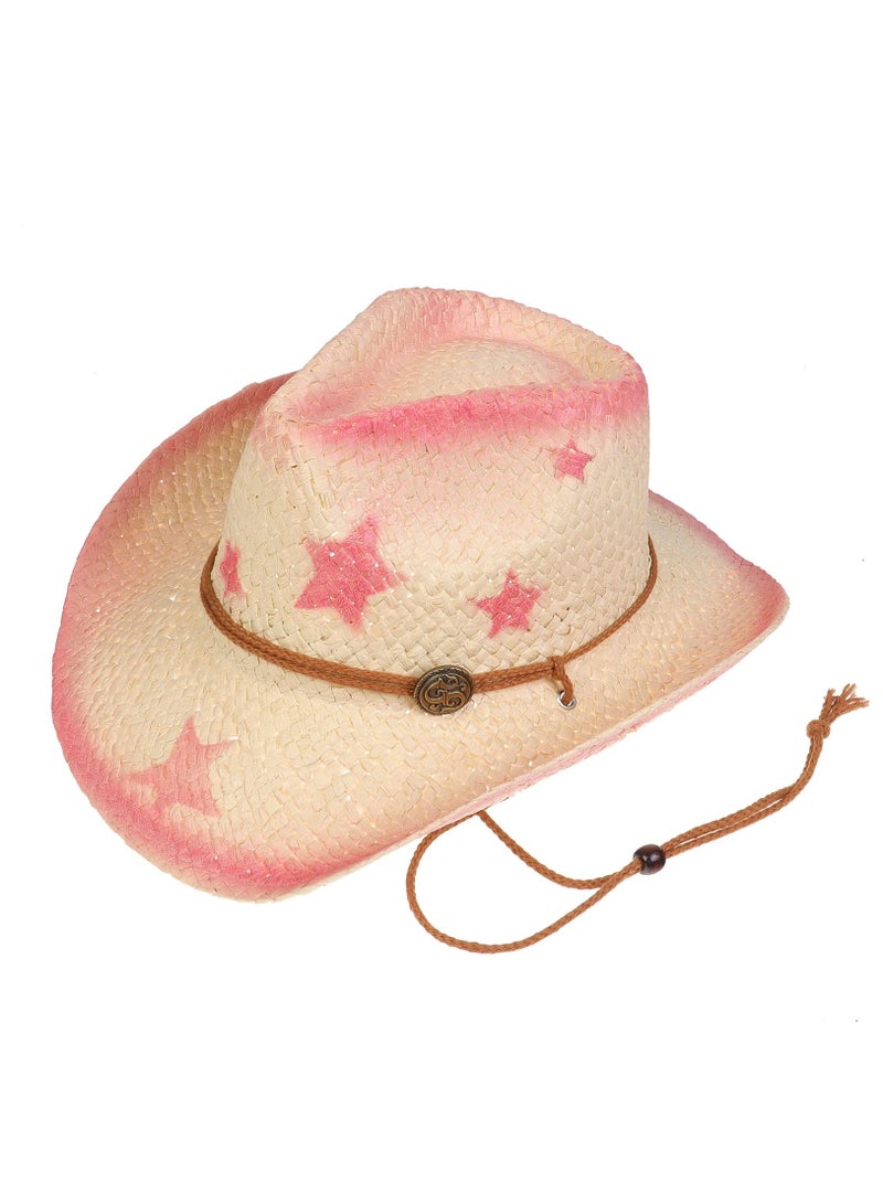 Woven Straw Cowboy Hat for Men and Women with Chin Strap UPF 50+ Wide Brim Foldable Trilby Cap - Image 1
