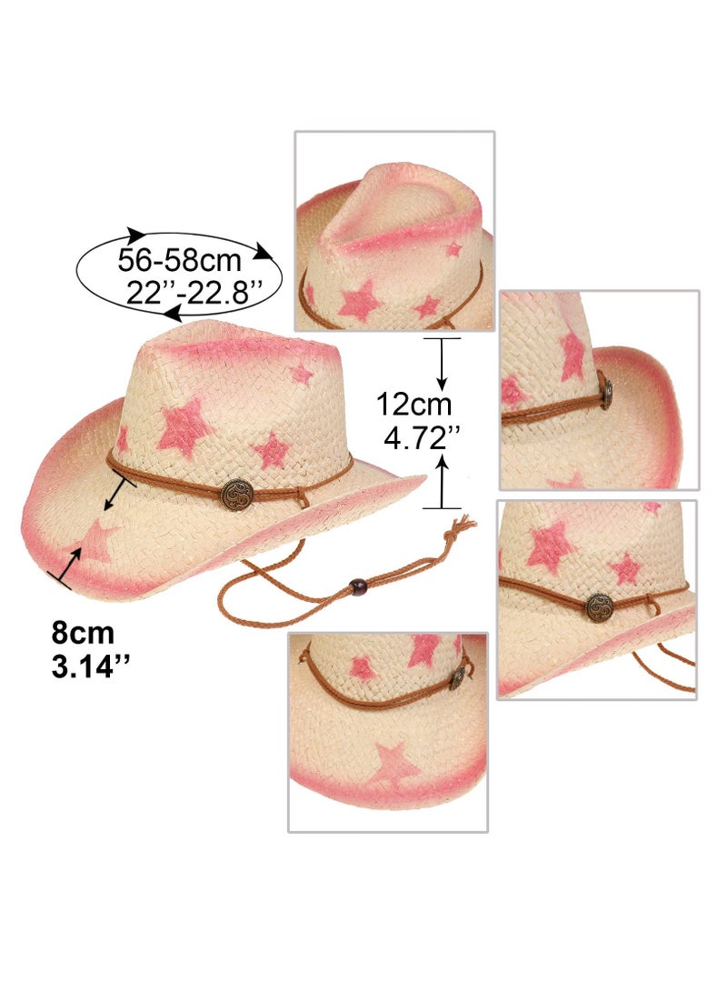 Woven Straw Cowboy Hat for Men and Women with Chin Strap UPF 50+ Wide Brim Foldable Trilby Cap - Image 4