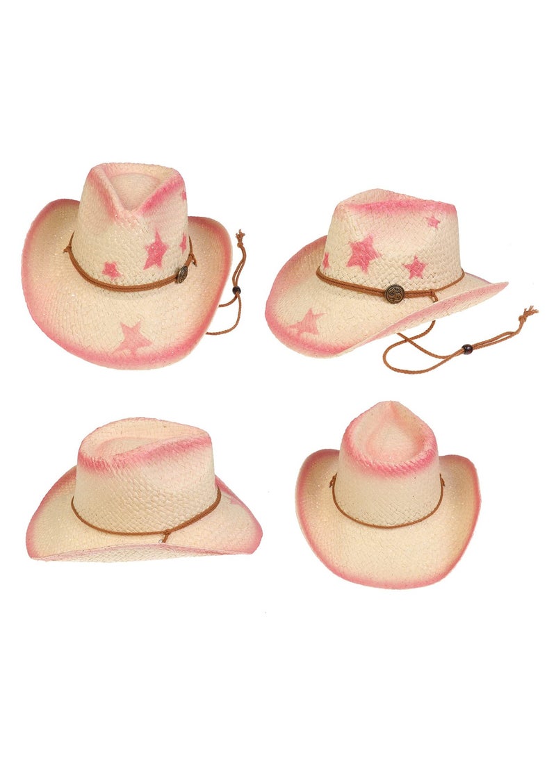 Woven Straw Cowboy Hat for Men and Women with Chin Strap UPF 50+ Wide Brim Foldable Trilby Cap - Image 3