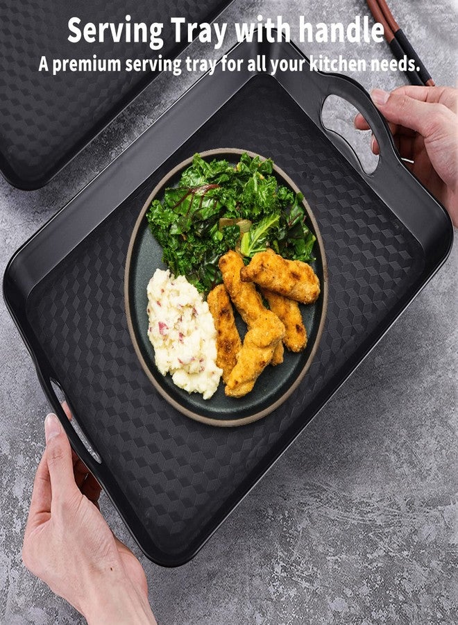 KPROE Plastic Tray with Handles, 2 Pack Multi-Purpose Rectangular Non Slip Restaurant Serving Trays Set for Parties, Coffee Table, Kitchen (12.2x16 inch) - Image 2