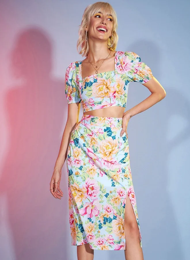 ساسافراس Floral Printed Crop Top And Skirt Co-Ords For Women