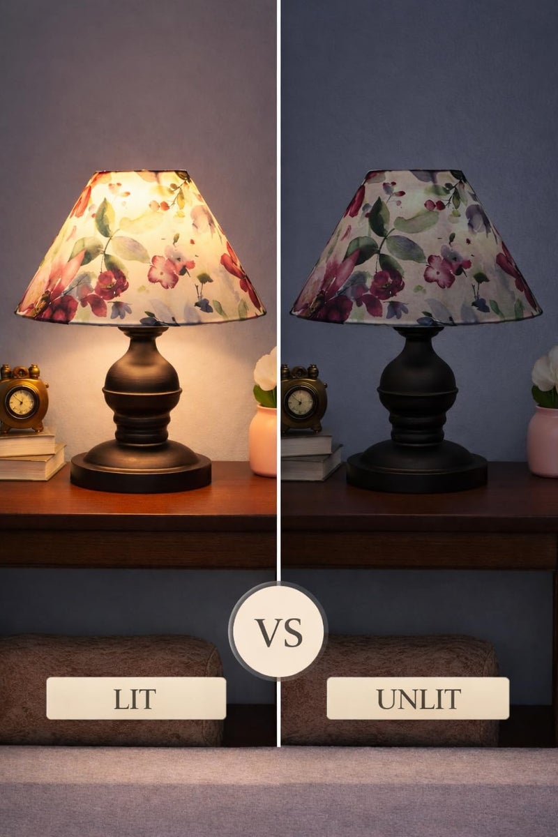tu casa Urban Radiance Table Lamp | Black Metal Base | Carnation Print Satin Shade | Bedside Decorative Lamp for Bedroom Living Room Office Study | Home Décor & Gifting - Image 3