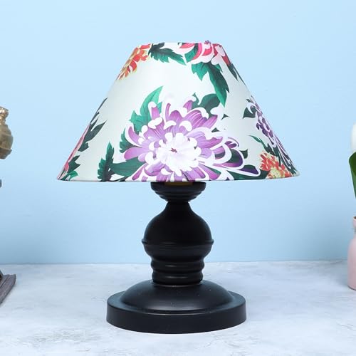tu casa Urban Radiance Table Lamp | Black Metal Base | Carnation Print Satin Shade | Bedside Decorative Lamp for Bedroom Living Room Office Study | Home Décor & Gifting - Image 5