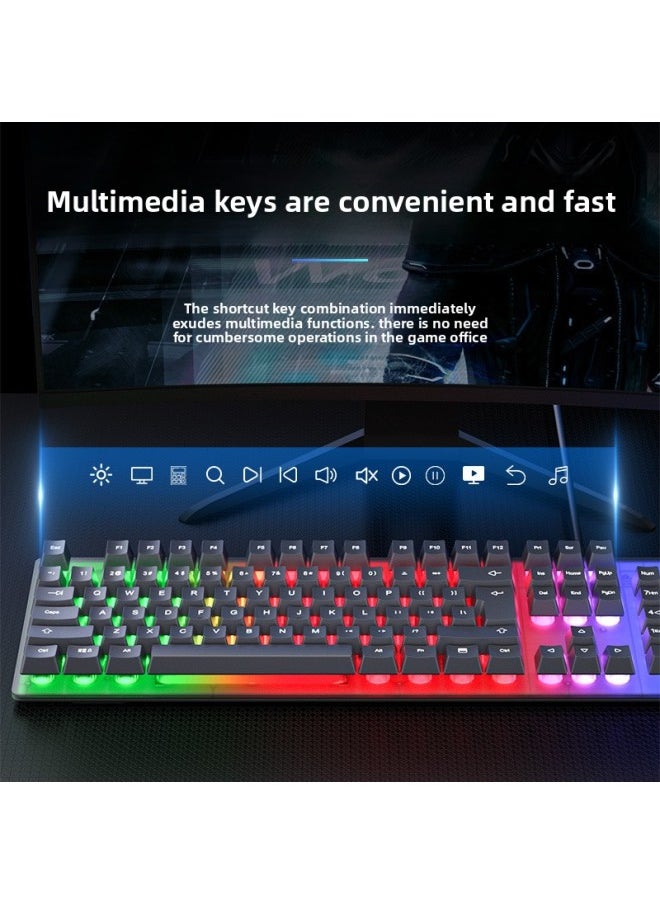 Youpai Real Mechanical Feel Keyboard Mouse Suit Wired E-sports Game Special Keyboard Mouse Laptop Desktop-Color:Mechanical Feel-[good Typing Feel] Black Mixed Light-flagship Version--104 Keys