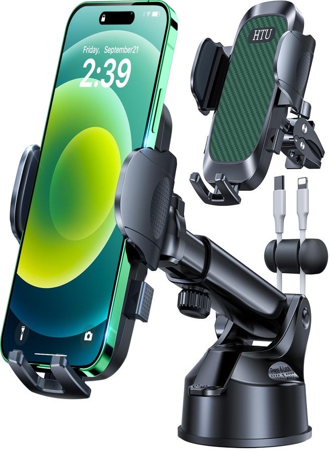HTU 2025 Best Car Phone Holder 【Ultimate 5-in-1 & Upgraded 100+LBS Strongest Suction】【True Military-Grade & Safety Cert】 360° Windshield Dashboard Vent Mount Stand for iPhone Android & Truck, Green - Image 1