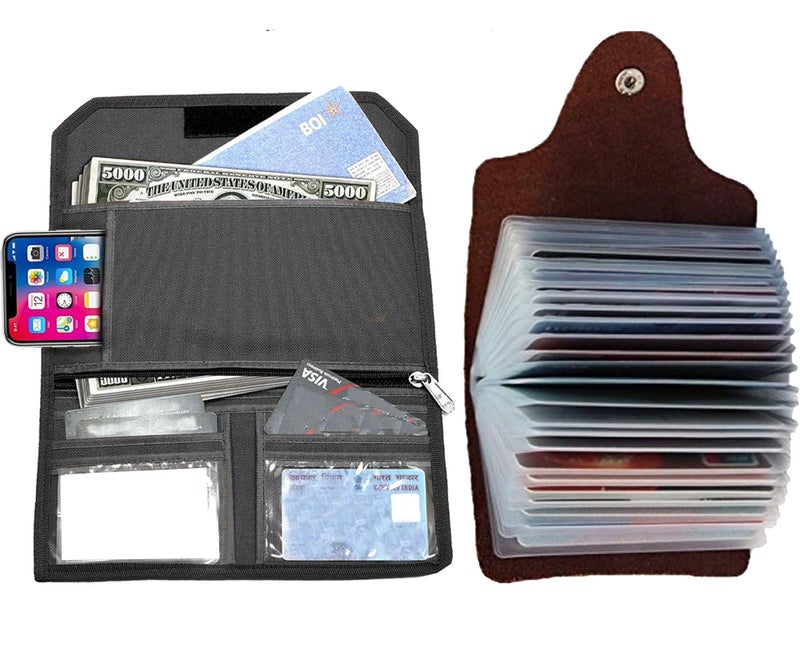 GreatDio® Pack of 2 Credit Card Holder/Business Cardholder/ATM Card/Visiting Card Holder/Debit Card Holder for Women Men- 12 Slot Holds Upto 24 Cards and Cheque Book Holder Combo (Black) - Image 1