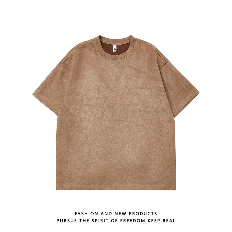 Us Size Spot High Quality Men'S 220G Suede Short-Sleeved Pure Color T-Shirt - Image 1