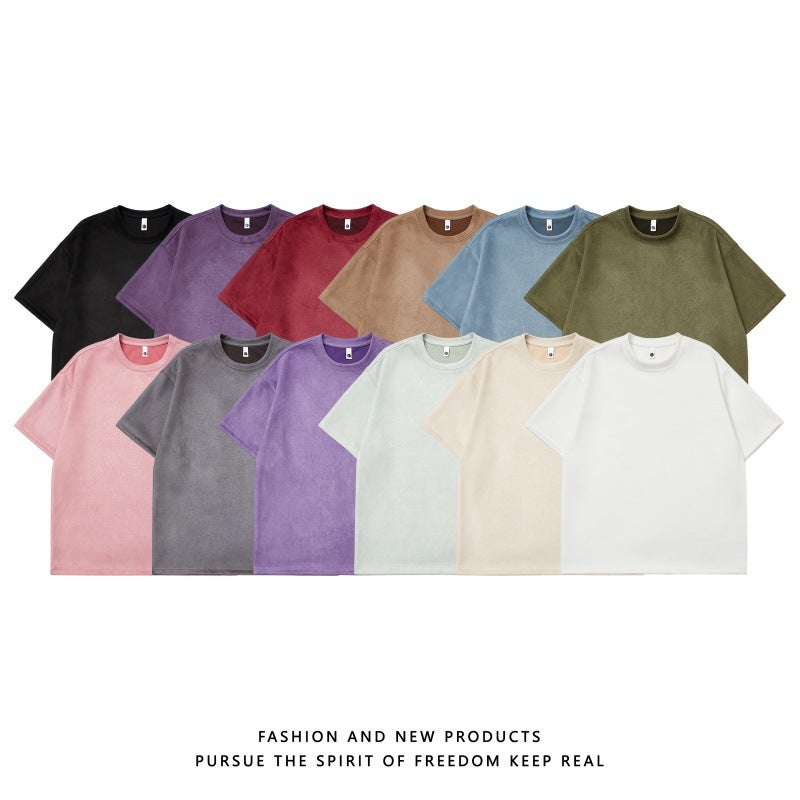 Us Size Spot High Quality Men'S 220G Suede Short-Sleeved Pure Color T-Shirt - Image 2