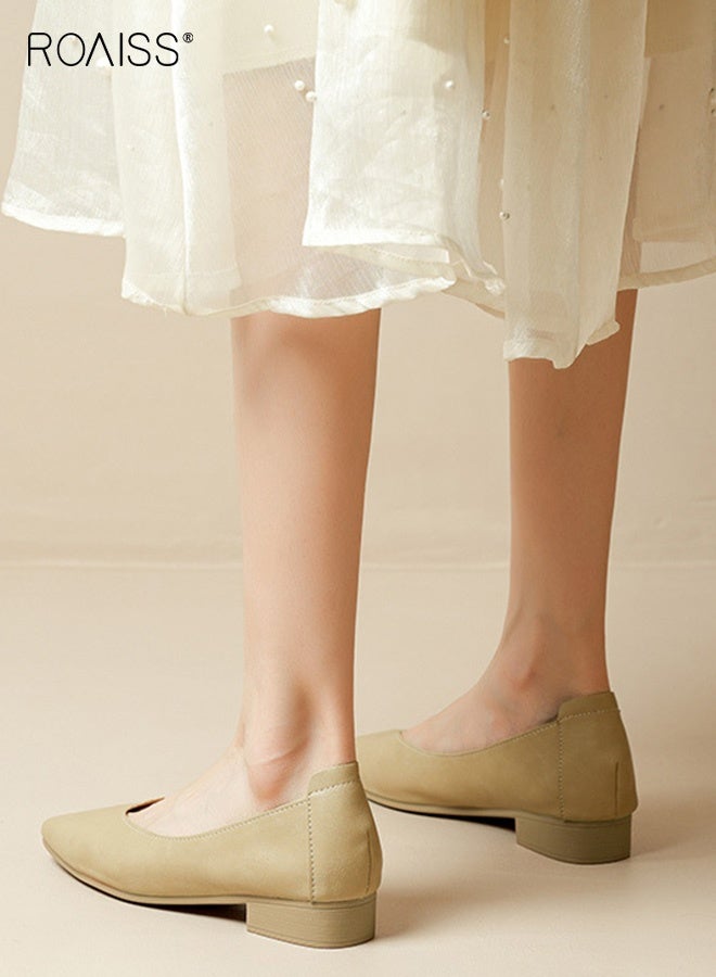 roaiss Women's Square Toe Shallow Low Heel Shoes Comfortable Slip-On Loafers with Breathable Design and Non-Slip Soles, Flat Shoes Perfect for Daily Wear, Comfort and Practicality for Everyday Wear Beige - Image 4