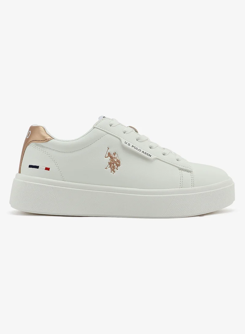 U.S. Polo Assn. white Women's White Low-Top Sneakers - Stylish Lace-Up Design Shoes, Perfect for Casual Outings for Women | Best Price UAE