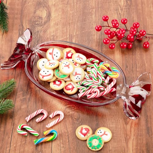 SHOWLOUE Christmas Platter Dish, Glass Candy Platter Serving Dessert Plates Christmas Dinnerware Tray Decorative Plates for Xmas Holiday Party Favor, Small - Image 4