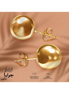 18K Yellow Gold Plated Stainless Steel Trendy Classic Dainty Hypo-Allergic Polished Ball Stud Earrings with Butterfly Pushback