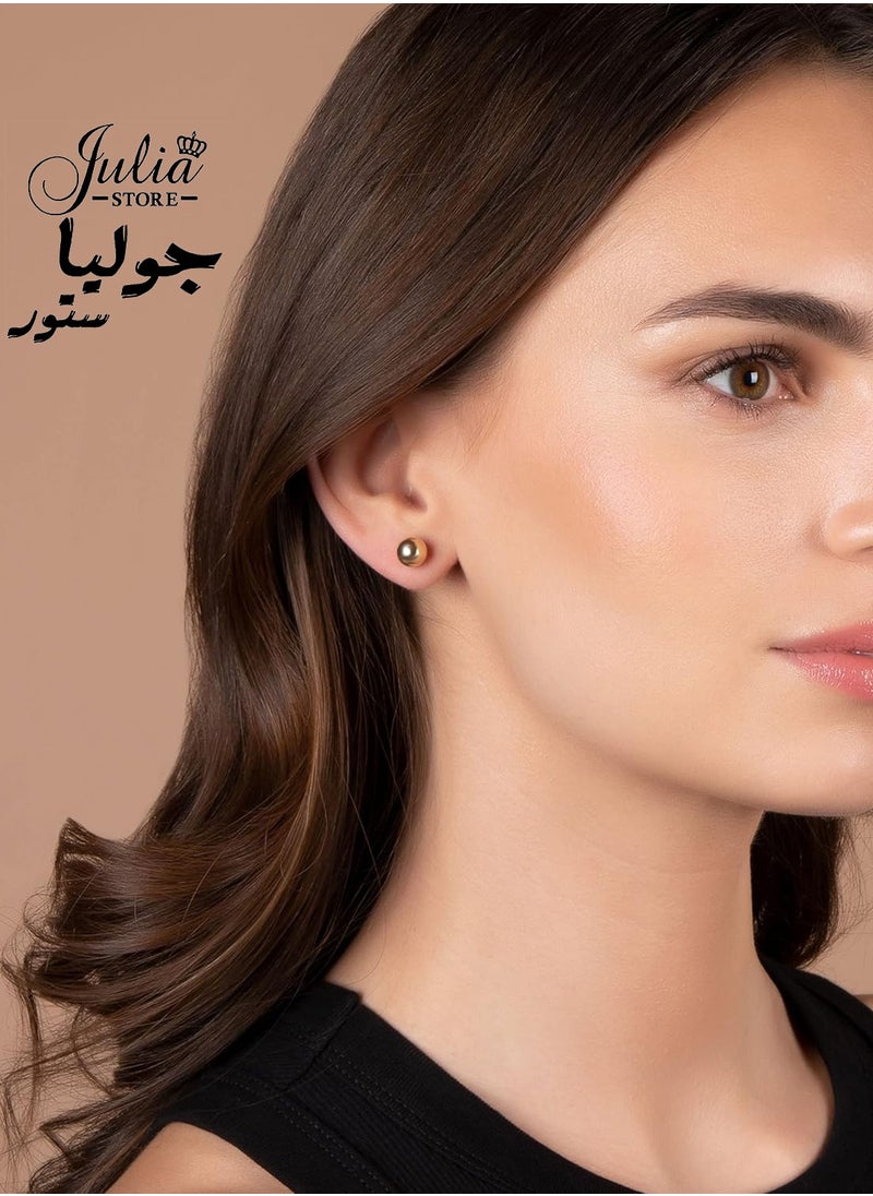 Julia Store - 18K Yellow Gold Plated Stainless Steel Trendy Classic Dainty Hypo-Allergic Polished Ball Stud Earrings with Butterfly Pushback - Image 1