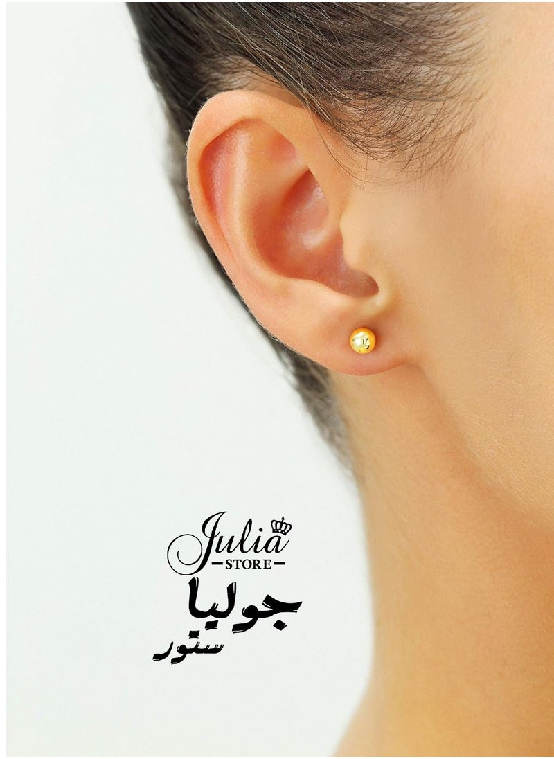 Julia Store - 18K Yellow Gold Plated Stainless Steel Trendy Classic Dainty Hypo-Allergic Polished Ball Stud Earrings with Butterfly Pushback - Image 1
