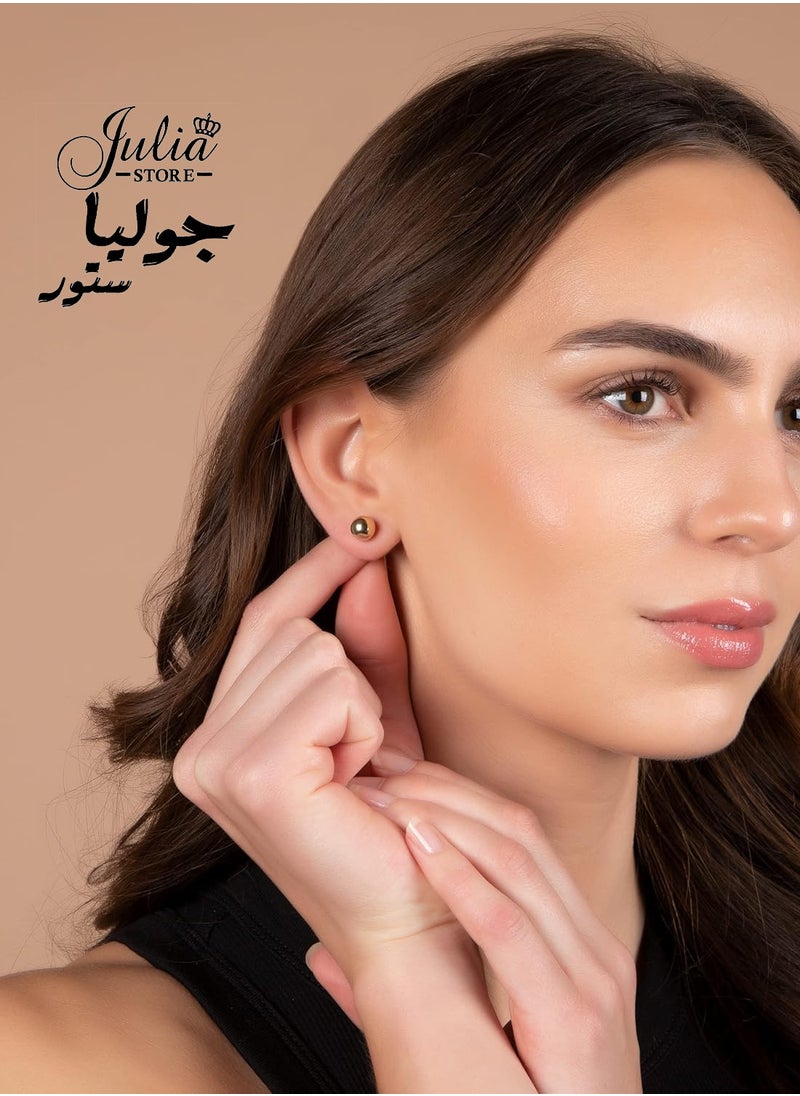 Julia Store - 18K Yellow Gold Plated Stainless Steel Trendy Classic Dainty Hypo-Allergic Polished Ball Stud Earrings with Butterfly Pushback - Image 1