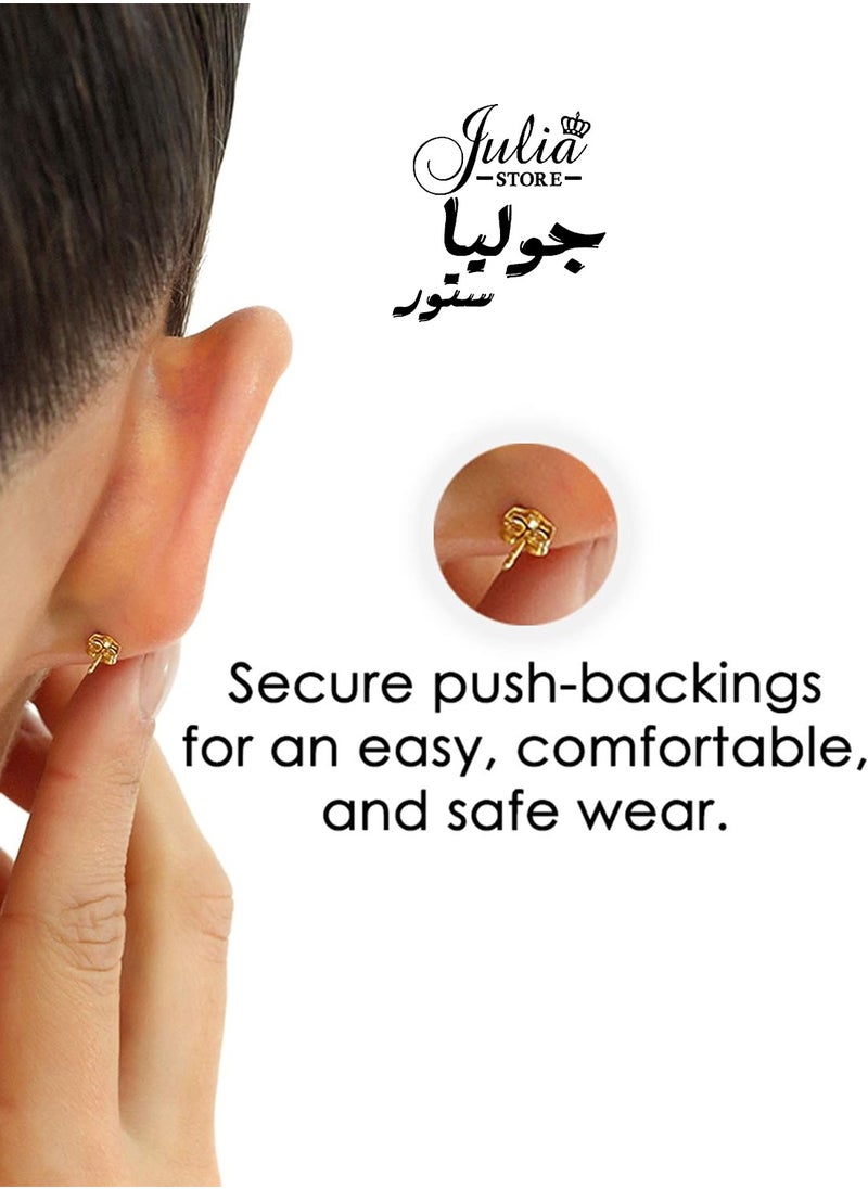 Julia Store - 18K Yellow Gold Plated Stainless Steel Trendy Classic Dainty Hypo-Allergic Polished Ball Stud Earrings with Butterfly Pushback - Image 1