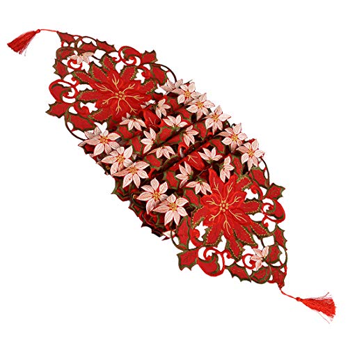 Simhomsen Embroidered Christmas Holiday Red Poinsettia Table Runner 13 × 90 Inch - Image 5